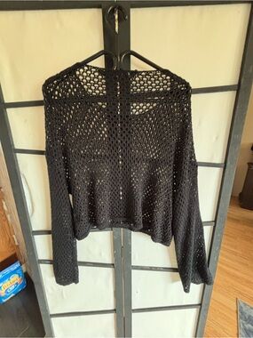 Lightweight Open-Knit Black Women's Sweater